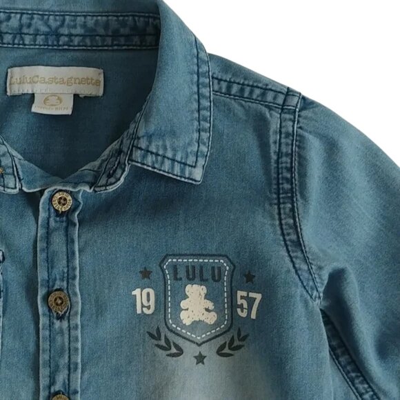 Lulu Castagnette Chambray Teddy Bear Button-Down Shirt 18 months - Picture 5 of 11